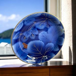 Fukagawa Seiji Arita Dessert Bowl Cobalt Blue Gold Trim Grape Bone China 6”Acros